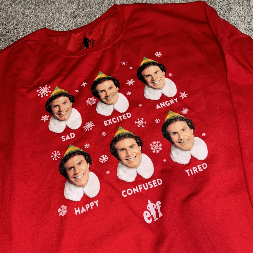 Elf‎ Red Sweatshirt Holiday Emotions Happy Excited 3XL Will Farrell